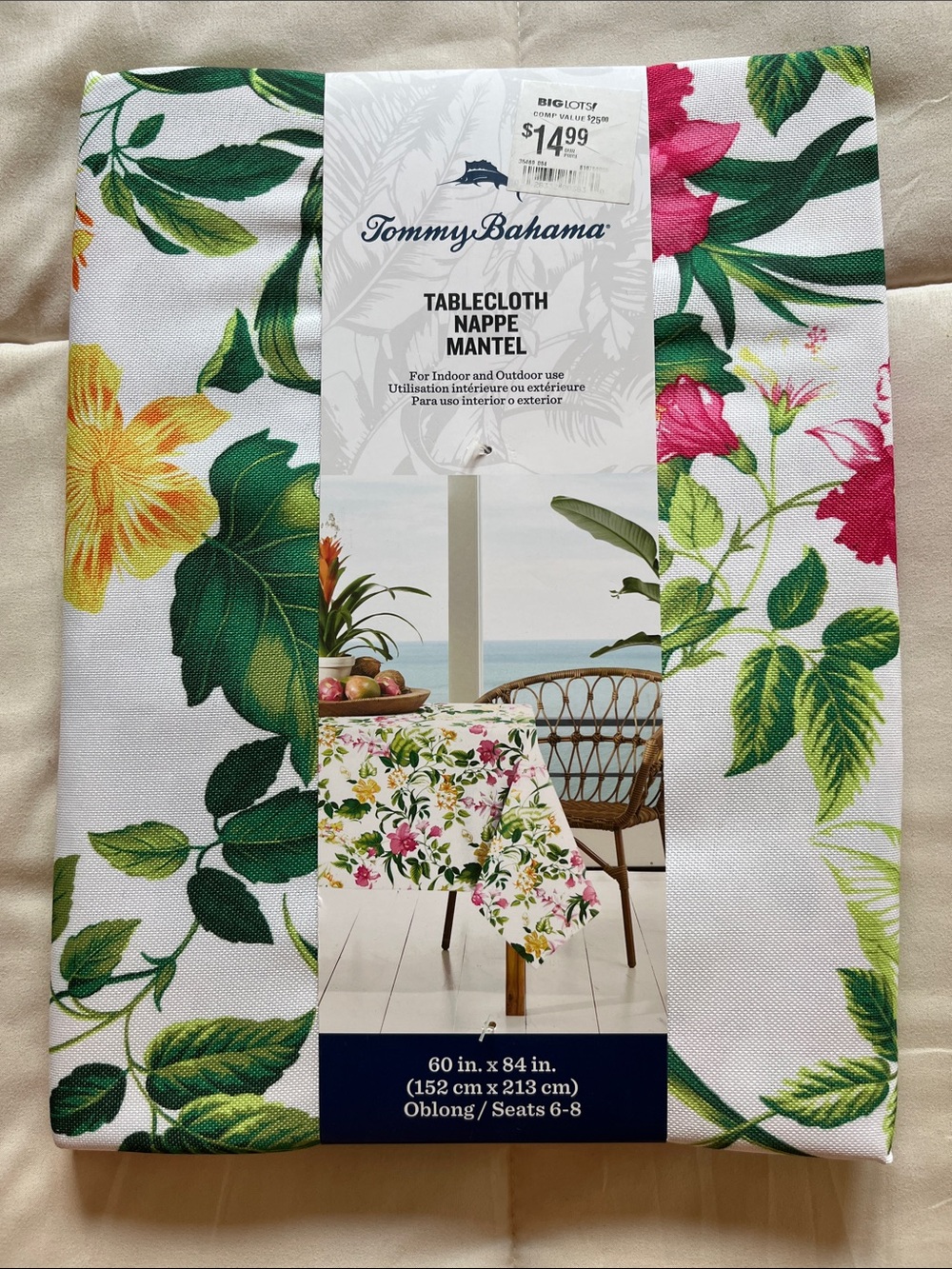 Tommy Bahama Indoor and Outdoor Use Tablecloth. 60“ x 84“ Oblong.